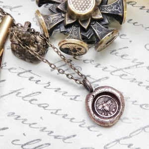 Bee Pendant - Bumble Bee Necklace - Wax Seal Pendant - Bee Silent - Silence Is Golden - Teacher Gift - Silver, Copper and Bronze