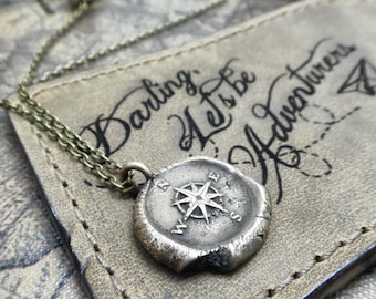 Compass Pendant Necklace - Nautical Wax Seal Jewelry - Gold Mariner Charm - Golden Compass - Journey Graduate Gift - Traveler
