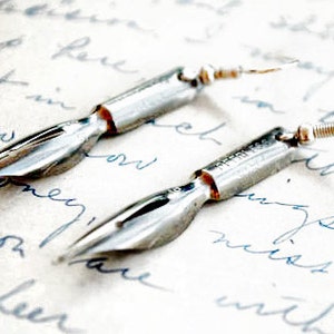 Shakespeare Earrings Antique Fountain Pen Nib Steampunk Earrings Fountain Pen earrings made of vintage pen nibs gift for writers image 2