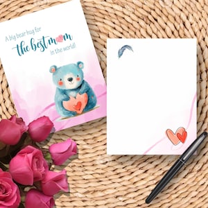 Wenskaart, Moederdag, Mother Love Gefeliciteerd Moederdag, Afdrukbare Moederdag, Big Bear-knuffel voor de beste moeder, cadeau voor de beste moeder