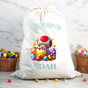 Personalized Easter Bag, Custom Name Egg Hunt Sack, Kids Easter Basket, Baby&#39;s First Easter, Easter Gift, Easter Goodie Bag