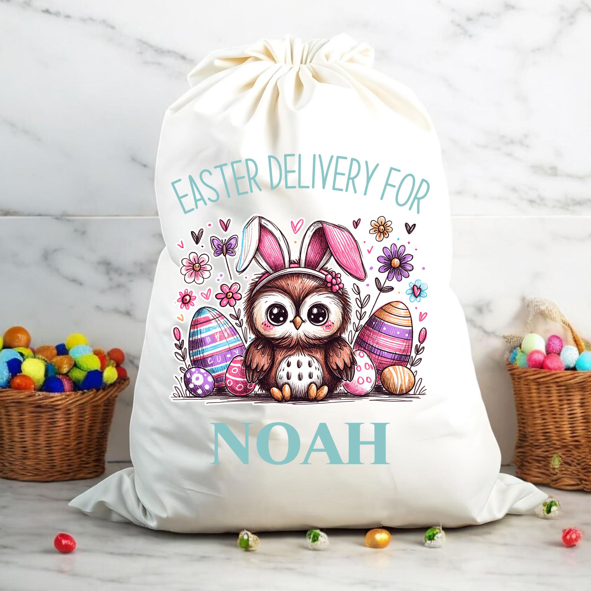 Easter Sack Bag, Owl Bunny Design, Kids Easter Treat Bag, Easter Delivery, Easter Egg Hunt, Personal