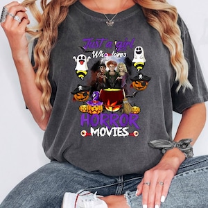 Horror Movie Lover Shirt, Halloween Horror Movie Cup, Just a Girl Who Loves Horror Movies Tee, Halloween Party Outfit, Spooky Season Shirt