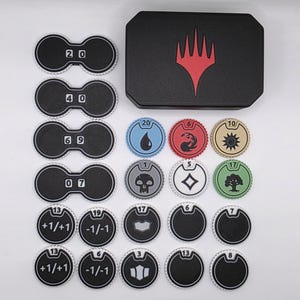 Lot de 24 objets essentiels magnétiques de compteurs de rotation MTG : mana, loyauté, commandant, +1/+1, -1/-1, blancs, santé (0-99)