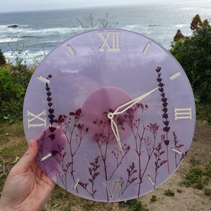 Unique Wall Clock with Real Flowers – Handmade Resin Art – Best Gift for Mom – Floral Cottagecore Home Decor image 1