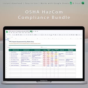 OSHA HazCom Compliance Bundle | SDS Tracker Training Log Labeling Audit PPE Assessment Inspection | Editable Excel Google Sheets Template