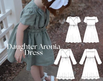 Daughter Aronia Girls Dress PDF Sewing Pattern | Intermediate Pattern | Midi Dress | Knee Length Dress | Girls Dress Pattern