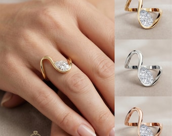 0,50-2,00 Ct IGI Zertifizierter gebogener Diamant-Verlobungsring | Skulpturaler Solitär-Hochzeitsring aus 585er Gelbgold