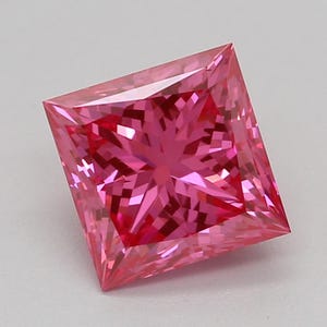 Lab Grown Diamond 1.08 Ct IGI Certified Princess Brilliant Cut Fancy PINK Color VS1 Clarity Diamond Lab Created Round CVD Diamond