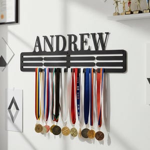 Custom Name Medal Hanger, Medal Display, Personalized Medal Metal Holder, Award Display, 12 Rungs for Medal & Ribbon