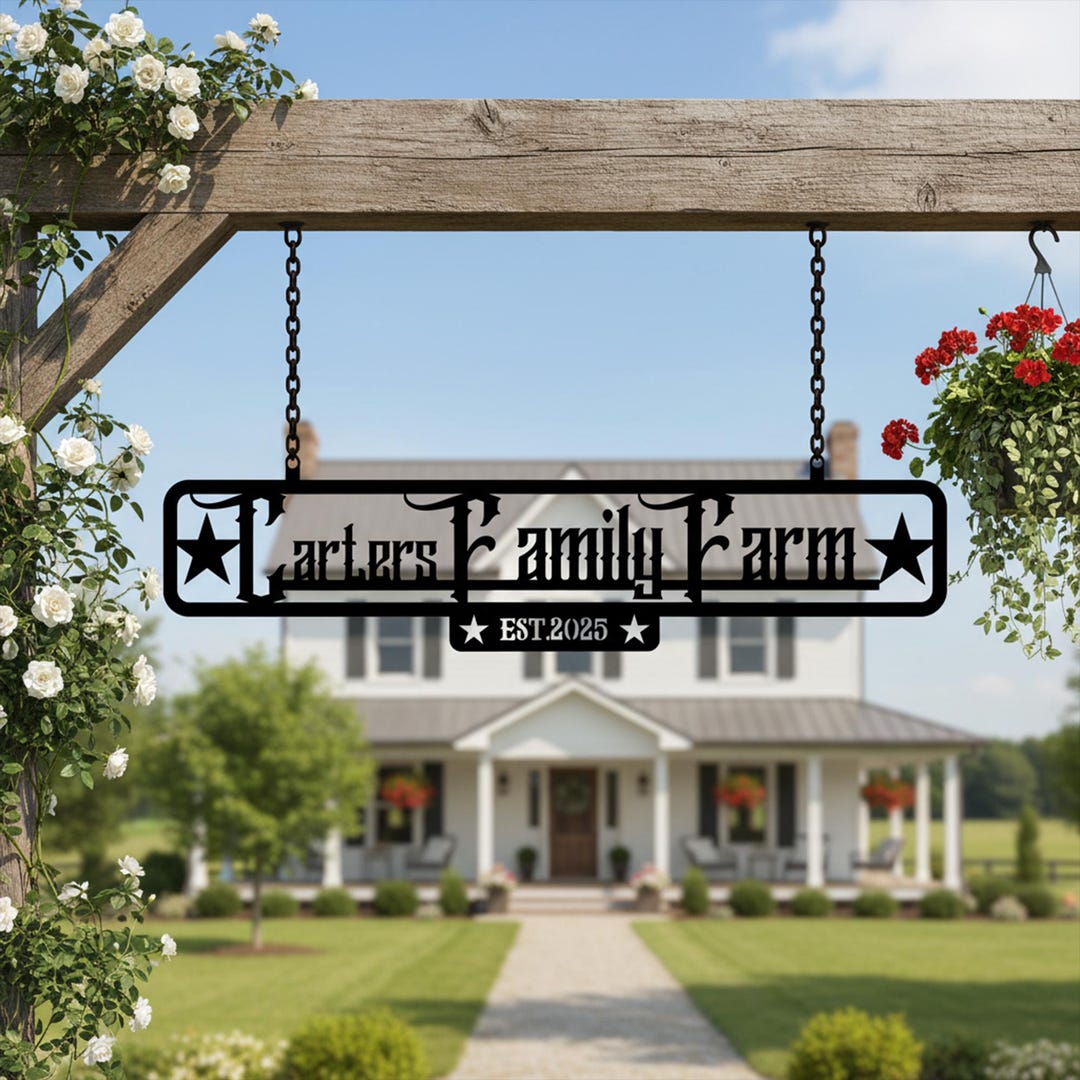 Custom Farm Family Metal Name Sign, Rustic Farm Metal Sign With Stars ...