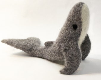 handmade needle felted whale 4 x 7 inches gray and black nursery decor child's room