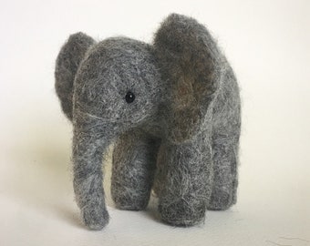 handmade needle felted elephant 4 x 4 inches heathered speckled gray baby elephant nursery decor child's room