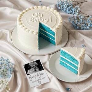 Annuncio di gravidanza di un bambino Annuncio digitale di un bambino Torta blu per rivelare il sesso del bambino Annuncio di gravidanza modificabile sui social media