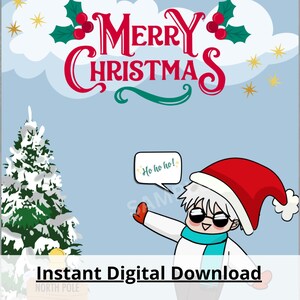 Tarjeta navideña de anime, tarjeta de felicitación, tarjeta navideña, tarjeta de felicitación navideña de anime imprimible, descarga instantánea