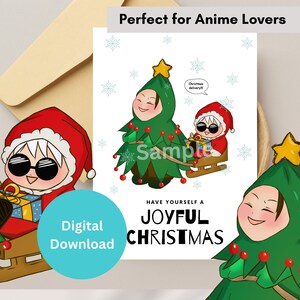 Biglietto di auguri natalizio anime, biglietto d'auguri, biglietto di auguri natalizio anime, Natale / stampabile, download immediato