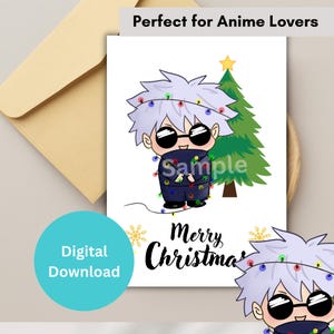 Cartão de Natal de Anime Fofo, Cartão de Saudação, Cartão de Natal, Cartão de Saudação de Natal de Anime | Para Imprimir, Download Instantâneo