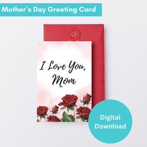 Cartão de Dia das Mães para Imprimir, Feliz Dia das Mães, Rosa, Floral, Eu Amo a Mamãe, Cartão de Saudação de Dia das Mães | Download Instantâneo