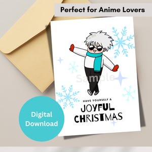 Süße Anime Weihnachtskarte, Grußkarte, Feiertagskarte, Anime Weihnachtskarte, Frohe Weihnachten | Druckbar, Instant Download