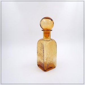 Vintage Italian Empoli Wavy Amber Glass Decanter with Round Stopper 1960