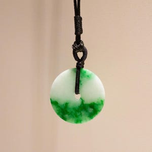 Green Jade Donut Pendant: Handcrafted Grade-A Jade, Adjustable Necklace