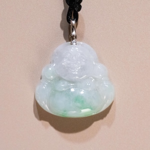 Buddha Jade Pendant | Light Green with Detailed Carving | 18k Gold Bail | Grade-A Burmese Jade | Spiritual Energy Necklace