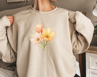 Floral sweatshirt, floral design, aesthetic pullover, spring flower sweatshirt, nature lover gift idea, women's sweatshirt