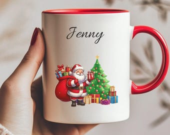 Personalized Christmas mug, name mug, Santa Claus gift, Christmas tree mug, Xmas mug, gift for her, Christmas present