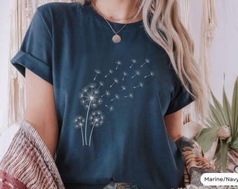 Camiseta con flor de diente de león, camiseta de diente de león para mujer, camiseta inspiradora, camiseta con flor en estilo natural, camiseta femenina de moda y con estilo.
