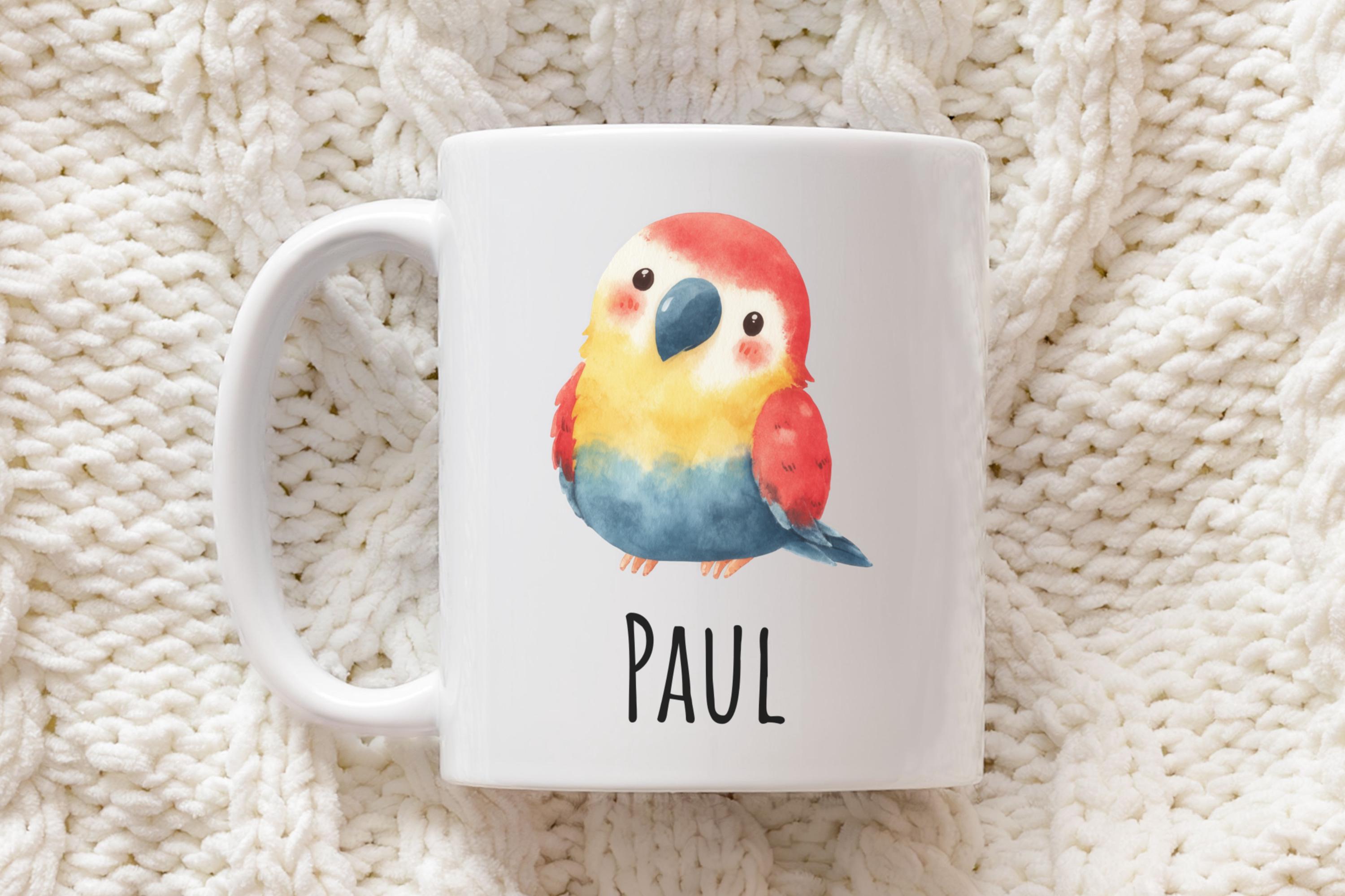 TAZZA LATTE MUG PAPPAGALLO ARA COLOR3 CERAMICA CON SCATOLA EFFETTO ROTTO ANIMAL