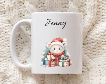 Personalized Christmas mug, teddy bear mug, custom name mug, Christmas animal mug, Christmas gift idea