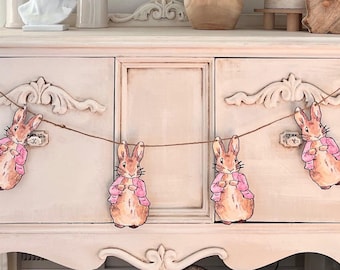 Pink Peter Rabbit Garland | Baby Shower Decor, First Birthday Banner, Spring Easter Bunny Bunting Decor, Dessert Table Decorations