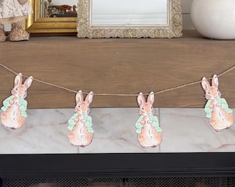Green Peter Rabbit Garland | Baby Shower Decor, First Birthday Banner, Spring Easter Bunny Bunting Decorations, Dessert Table Decorations