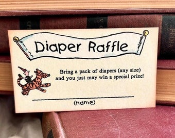 Winnie The Pooh Storybook Diaper Raffle Card | Classic Winnie The Pooh Book Theme Shower, Diaper Raffle, Pooh Bear Invitation Card Inserts