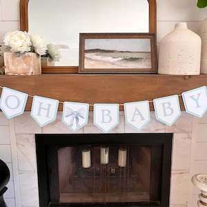 Blue Oh Baby Bow Garland | Shower Decor, Baby Shower Banner, Welcome Baby, Dessert Table Bunting, Soft Feminine Coquette Theme Decorations