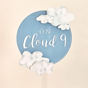 On Cloud Nine Beige Acrylic Circle Cake Topper | Over the Moon Baby/Bridal Shower Decor, Gender Neutral Party Cake Baby Gender Reveal Topper