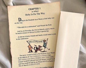 Winnie The Pooh Torn Edge Baby Shower Invitation (Set of 12) | Vintage Ripped Edge Storybook Invitations, Classic Pooh Bear Book Invite