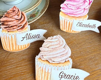 Cupcake Place Cards | Bridal Shower Decor, Birthday Name Cards, Bachelorette Party Decorations, Love Is Sweet Themed Party Decor