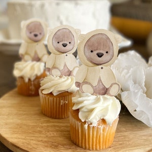 Yellow Teddy Bear Cupcake Toppers - Set of 12/Party Favor Toppers/Yellow Teddy Themed Birthday Party/Baby Shower Toppers\Pastel Teddy Bear