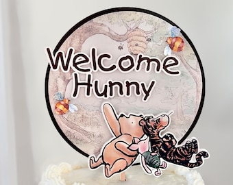 Welcome Hunny Winnie the Pooh & Friends Cake Topper | Pooh Piglet and Tigger Baby Shower Topper, Classic Bear Baby Shower, Bumblebee Theme