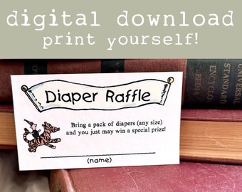 Winnie The Pooh Storybook Diaper Raffle Card DIGITAL DOWNLOAD | Classic Winnie The Pooh Book Theme Shower, Diaper Raffle Instant Download