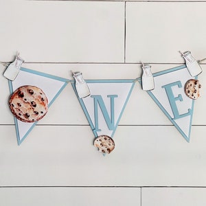 Milk and Cookies ONE Highchair Banner | 1st Birthday One Sweet Cookie Banner, Blue High Chair Decor, Dessert Table Bunting, One Tough Cookie