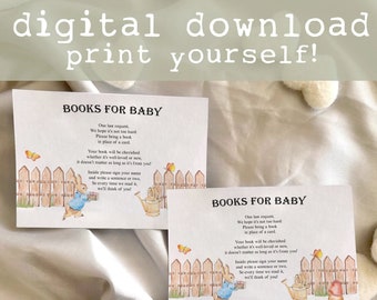 Peter Rabbit Storybook Books for Baby Card DIGITAL DOWNLOAD | Classic Beatrix Potter Book Theme Shower, Build Baby's Library Card Insert