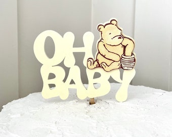 Yellow Classic Winnie the Pooh Oh Baby Cake Topper/Diaper Cake Topper/Simple Baby Shower Decor/It’s a Boy, Girl, Baby/Photo Props/Honey Bear