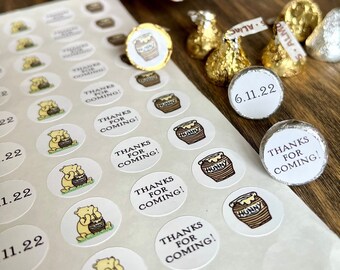 Winnie the Pooh Personalizable Chocolate Kiss Sticker Sheets (70 Stickers/Sheet) | Customizable Baby Shower/Birthday Party Candy Favor Label
