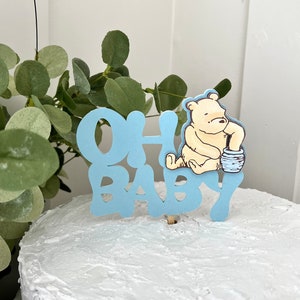 Blue Classic Winnie the Pooh Oh Baby Cake Topper/Diaper Cake Topper/Simple Baby Shower Decor/It’s a Boy, Girl, Baby/Photo Props/Honey Bear