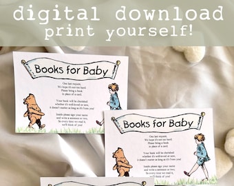 Winnie The Pooh Storybook Books for Baby Card DIGITAL DOWNLOAD | Classic Winnie The Pooh Book Theme Shower, Build Babys Library Card Insert