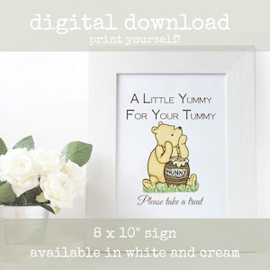 Lite smaskigt för din mage - Var god och ta en godbit - Gyllene björn - Honungsburkskylt | DIREKT DIGITAL NEDLADDNING Babyshower, Födelsedagsfest - Efterrätt