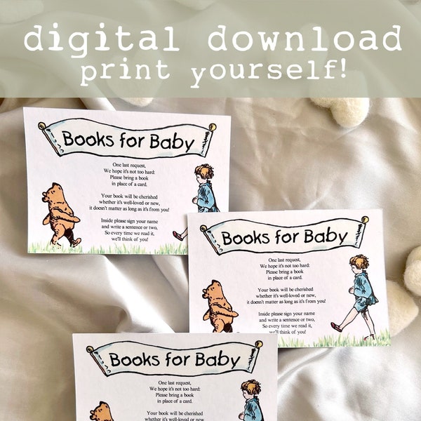 Winnie The Pooh Storybook Books for Baby Card DIGITAL DOWNLOAD | Classic Winnie The Pooh Book Theme Shower, Build Babys Library Card Insert