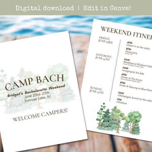 Camp Bachelorette Schedule Template Etsy